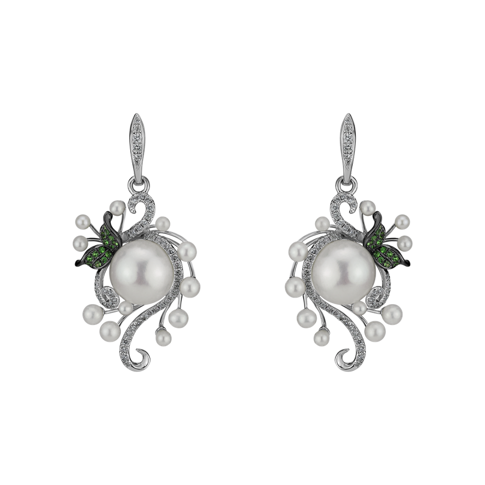 Earrings with Pearl, diamonds and Garnet Versailles Symphony