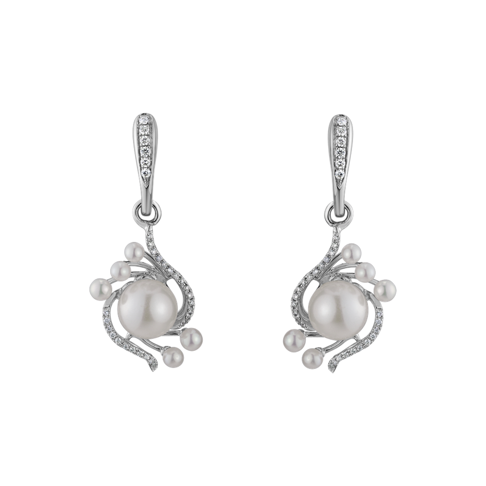 Diamond earrings with Pearl White Treasure