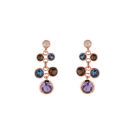 Diamond earrings, Amethyst, Quartz and Topaz Rainbow Glam