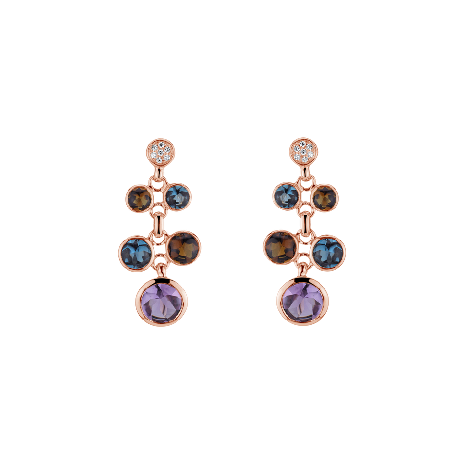 Diamond earrings, Amethyst, Quartz and Topaz Rainbow Glam