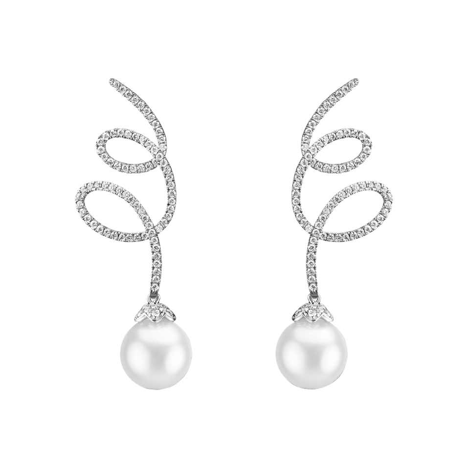 Diamond earrings with Pearl Spiral Ocean