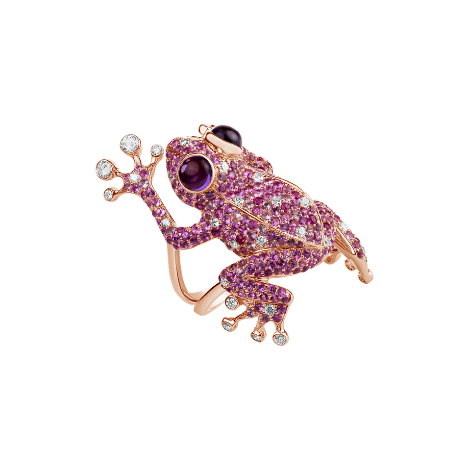 Diamond ring with Sapphire and Amethyst Sapphire Frog