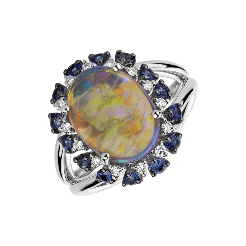 Diamond ring with Opal and Sapphire Makenna