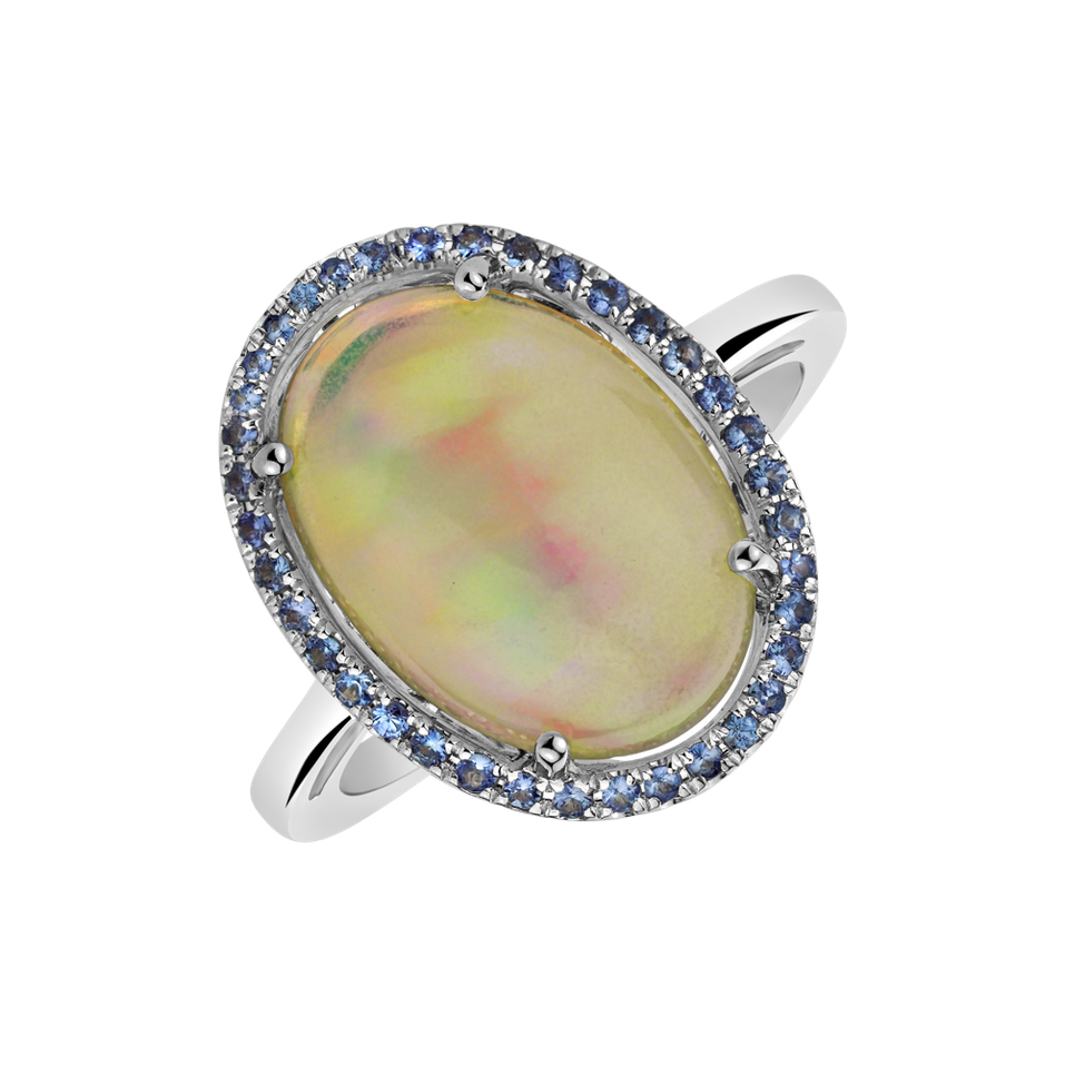 Diamond ring with Opal and Sapphire Opal Elegance