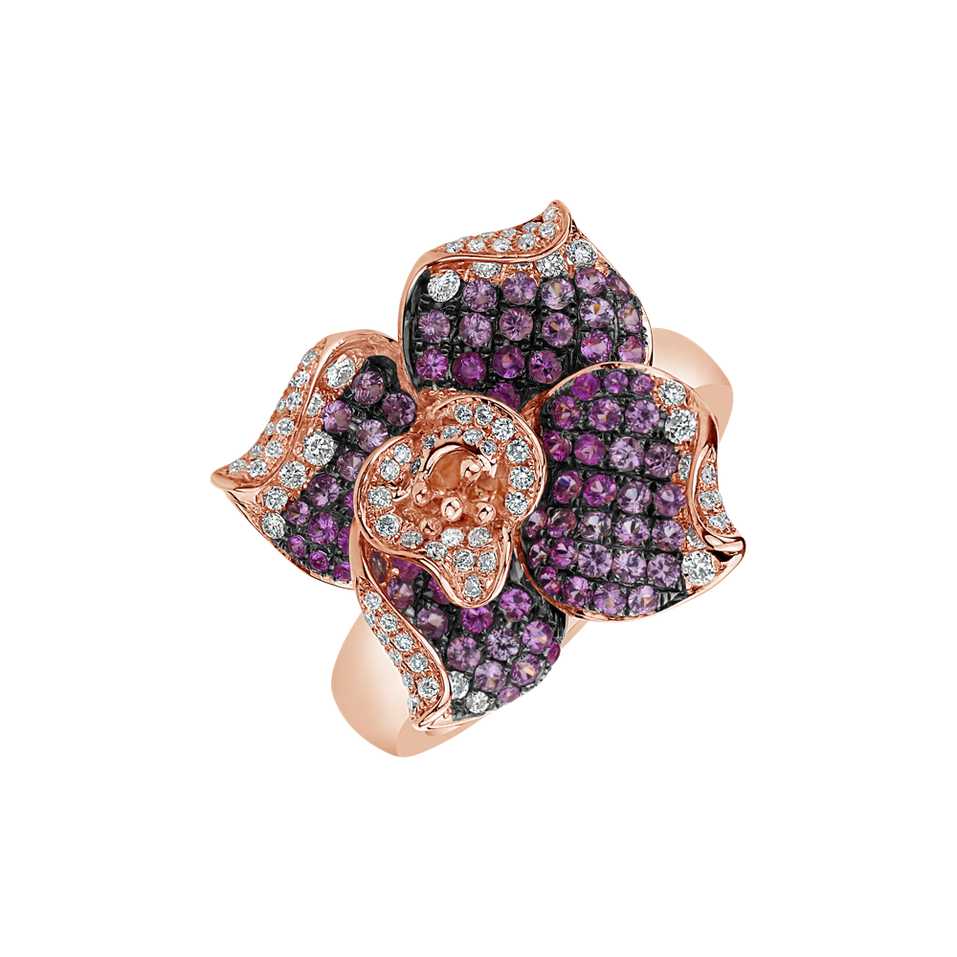 Diamond ring with Sapphire Venus Orchid