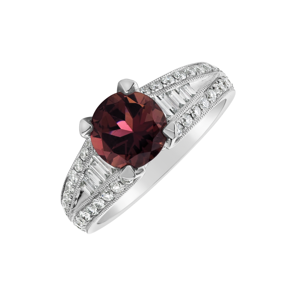 Diamond ring with Tourmalíne Red Mosaic