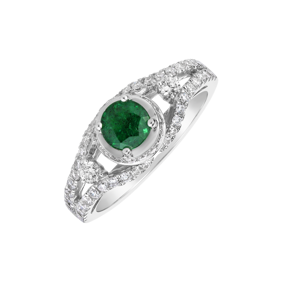 Diamond ring with Emerald Merci