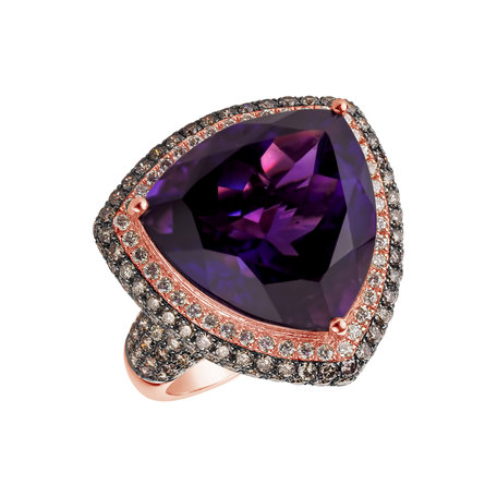 Ring with brown and white diamonds and Amethyst Czarina Secret