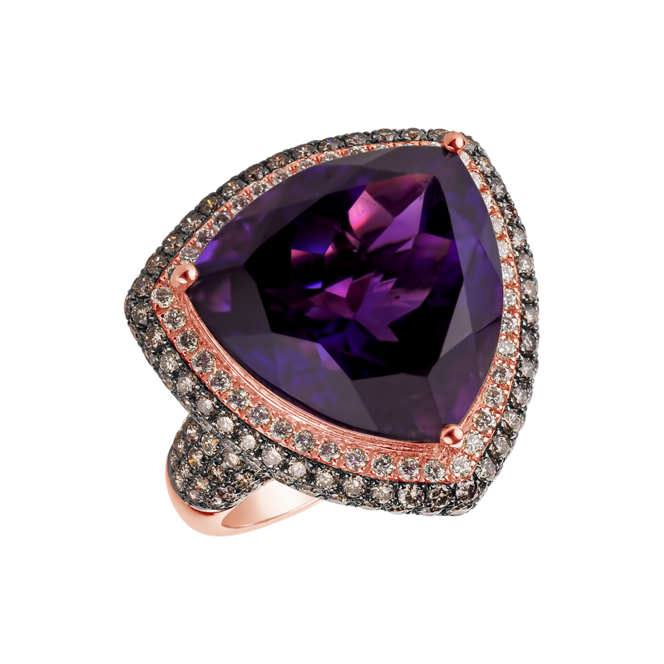 Ring with brown and white diamonds and Amethyst Czarina Secret