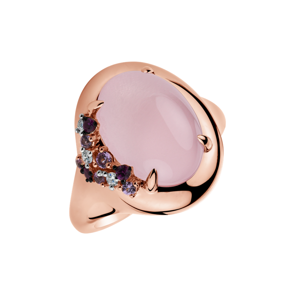 Diamond ring with Rose Quartz and Sapphire Angel Opera