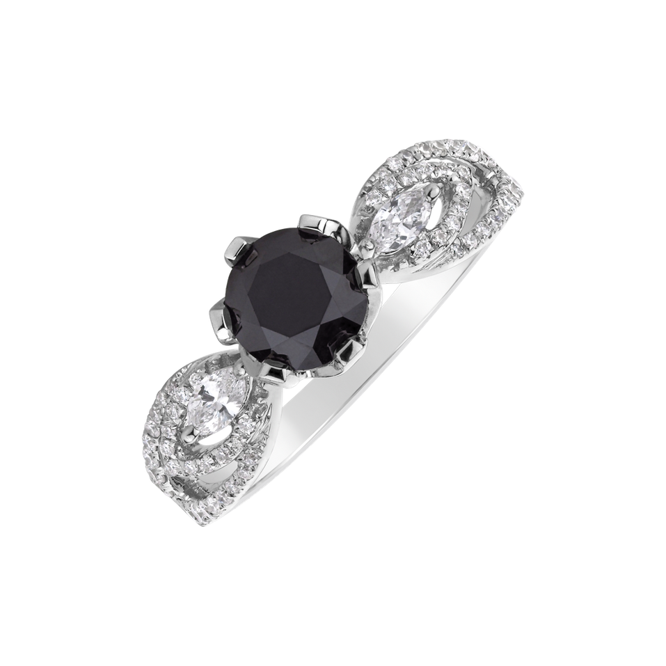 Ring with black and white diamonds Dark Romance