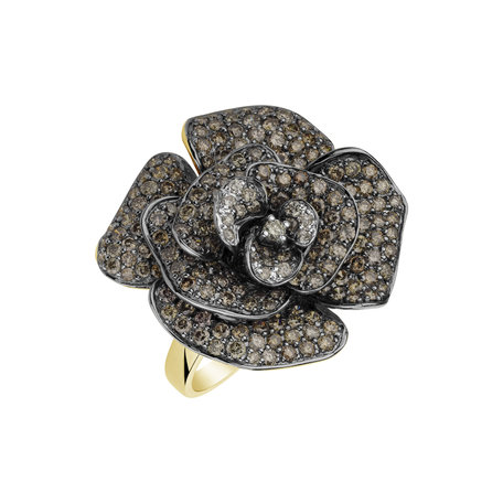 Ring with brown and white diamonds Flower Highness