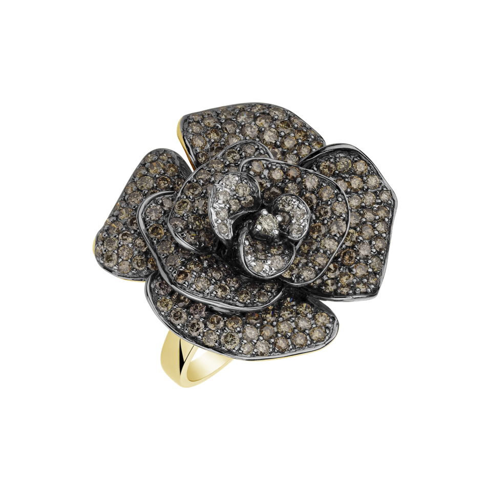 Ring with brown and white diamonds Flower Highness