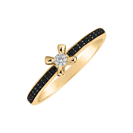 Ring with black and white diamonds Moonlight Ray