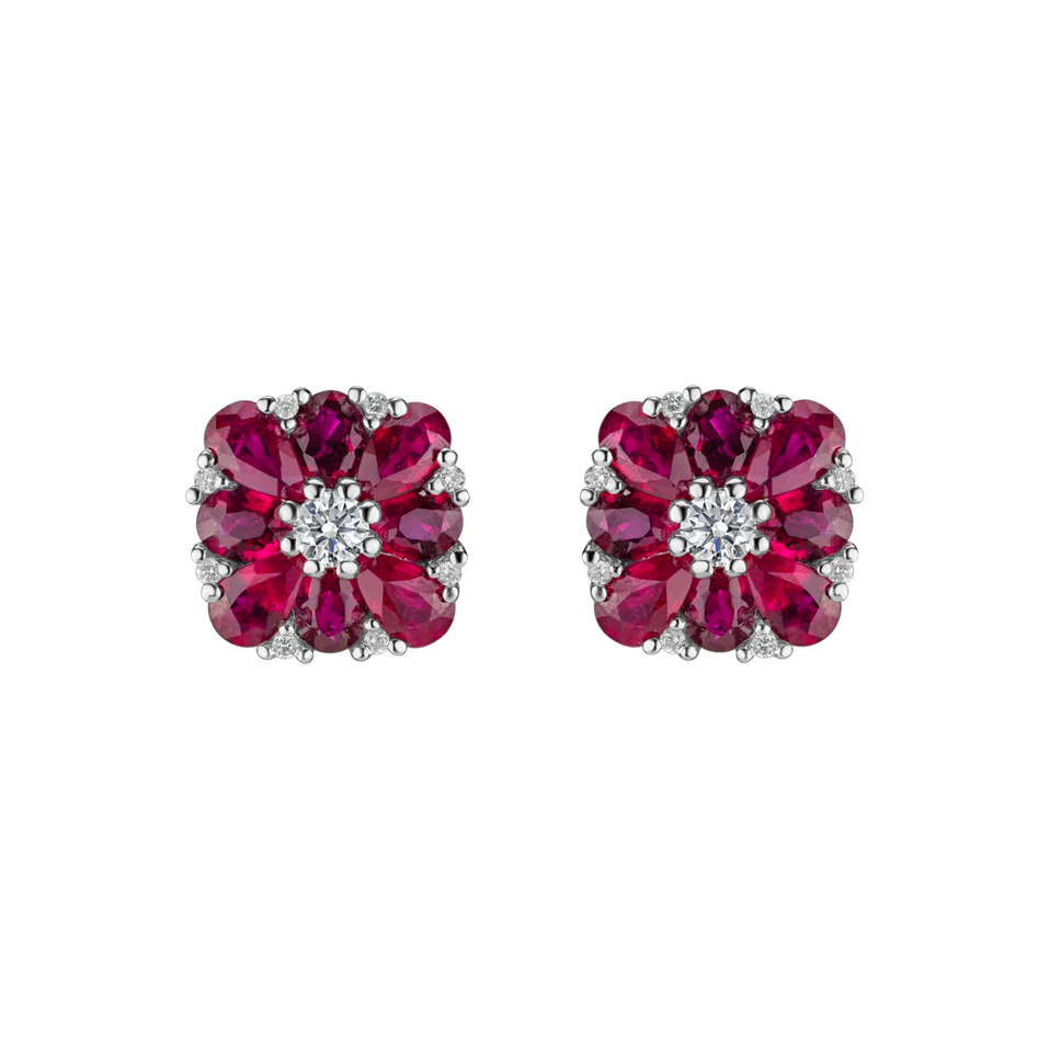 Diamond earrings and Ruby Magic Blossom