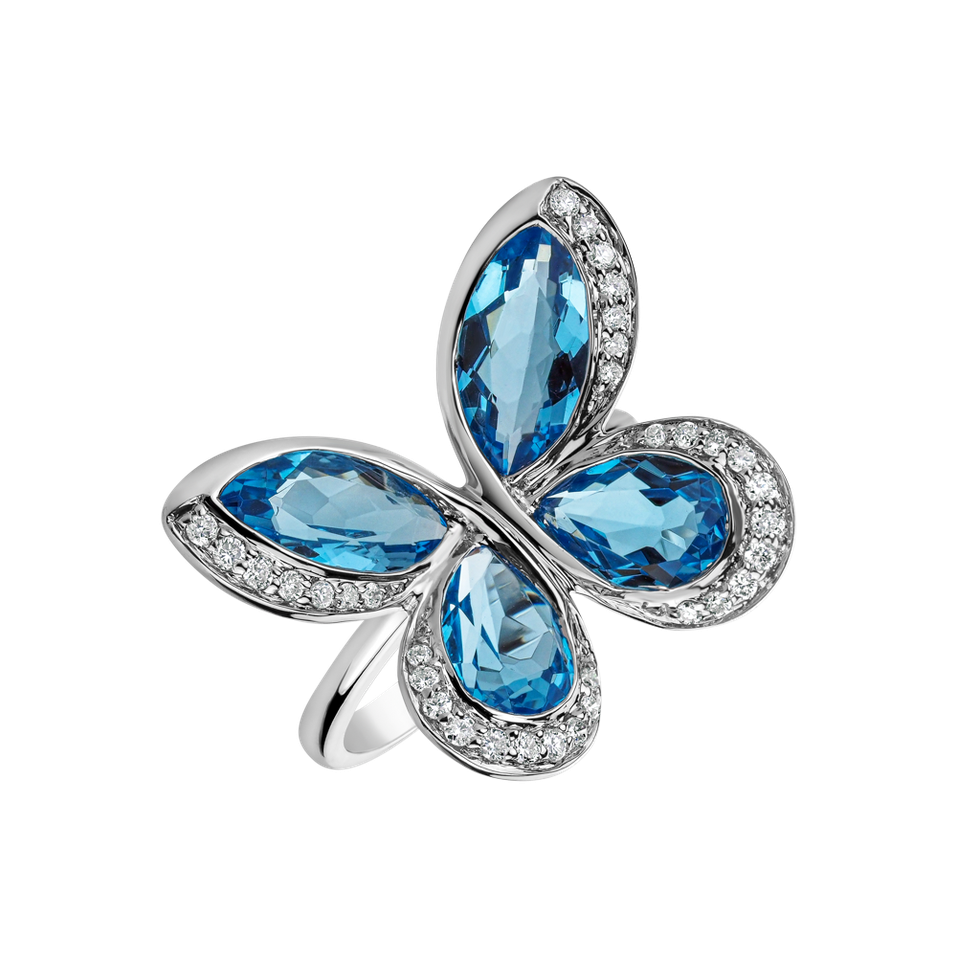 Diamond ring with Topaz Sky Butterfly