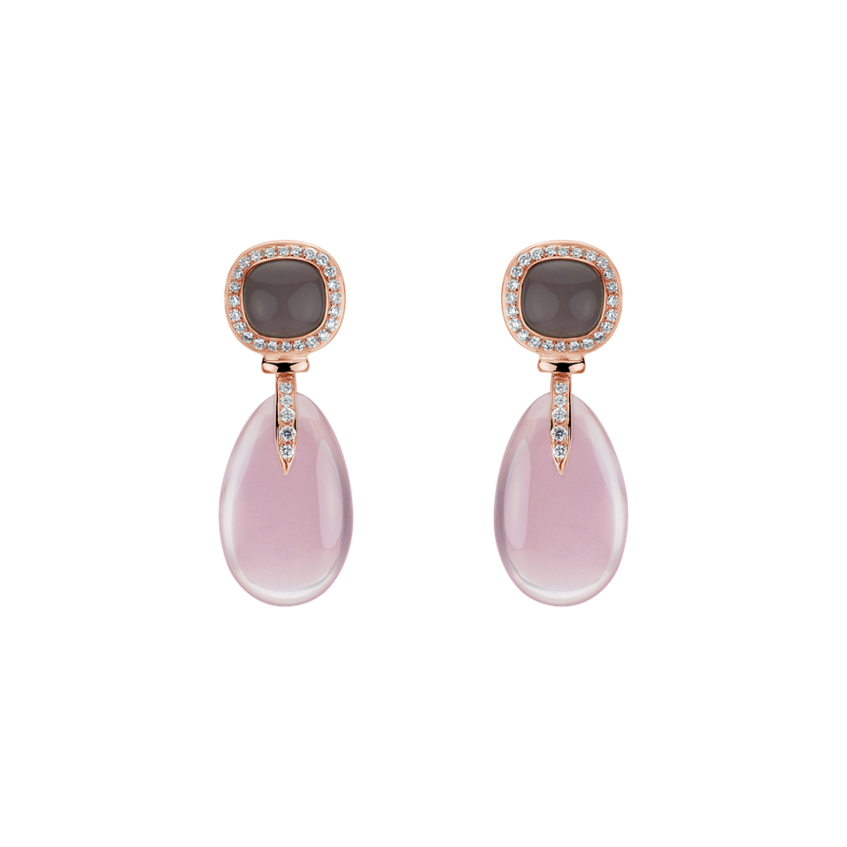 Diamond earrings with Rose Quartz and Moonstone Kahili