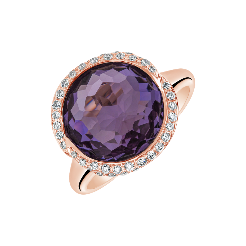 Diamond rings with Amethyst Bolide