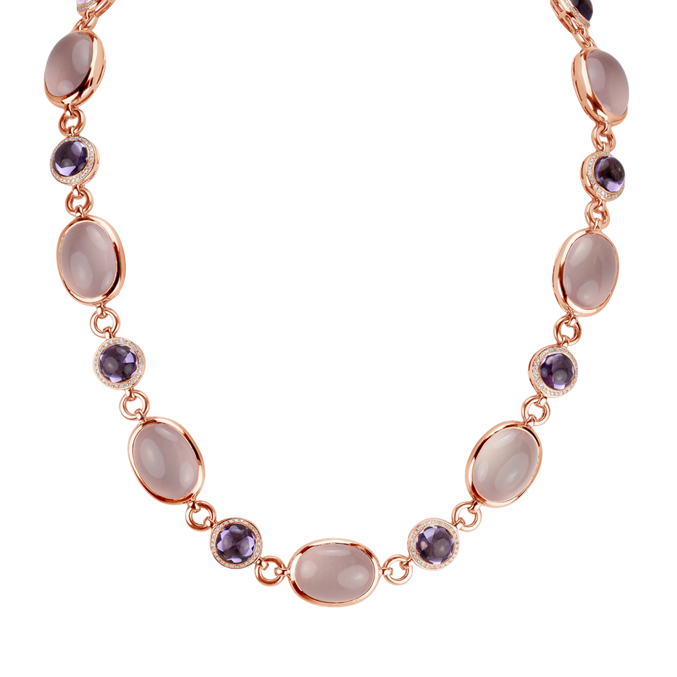 Diamond necklace with Amethyst and Rose Quartz Caesarean Desire