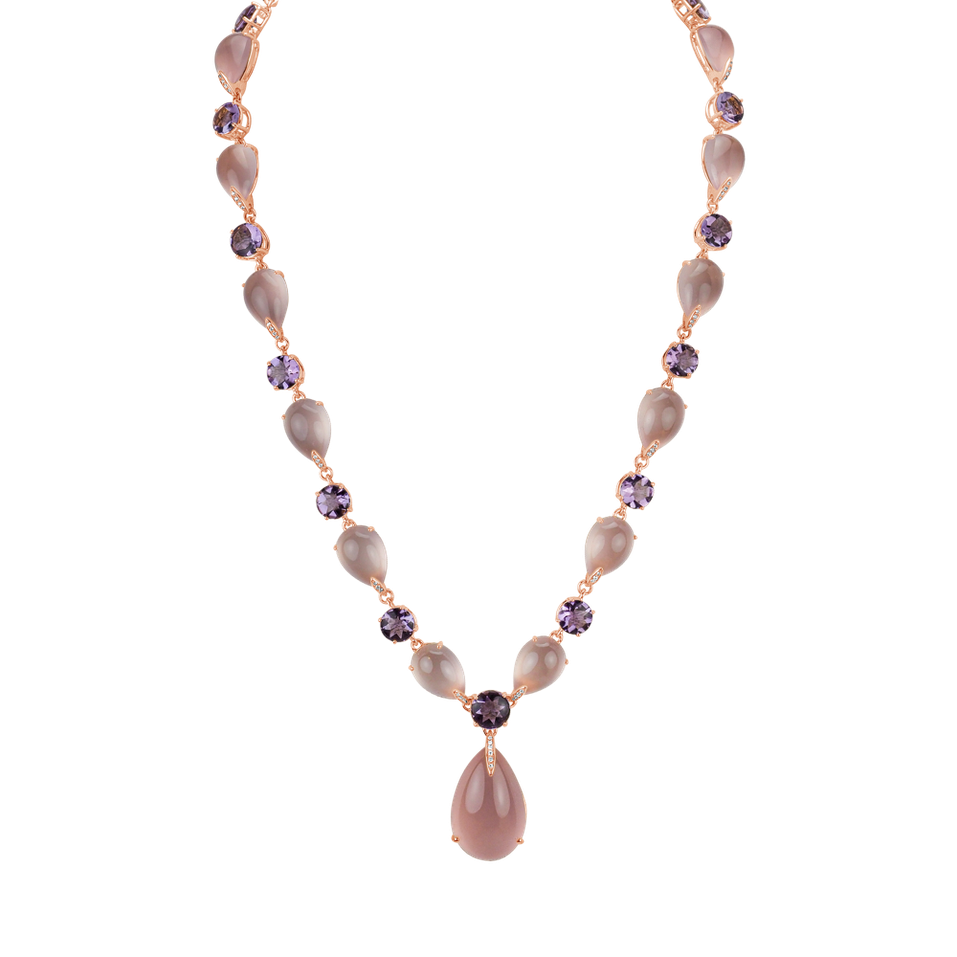 Diamond necklace with Amethyst and Rose Quartz Caesarean Glam