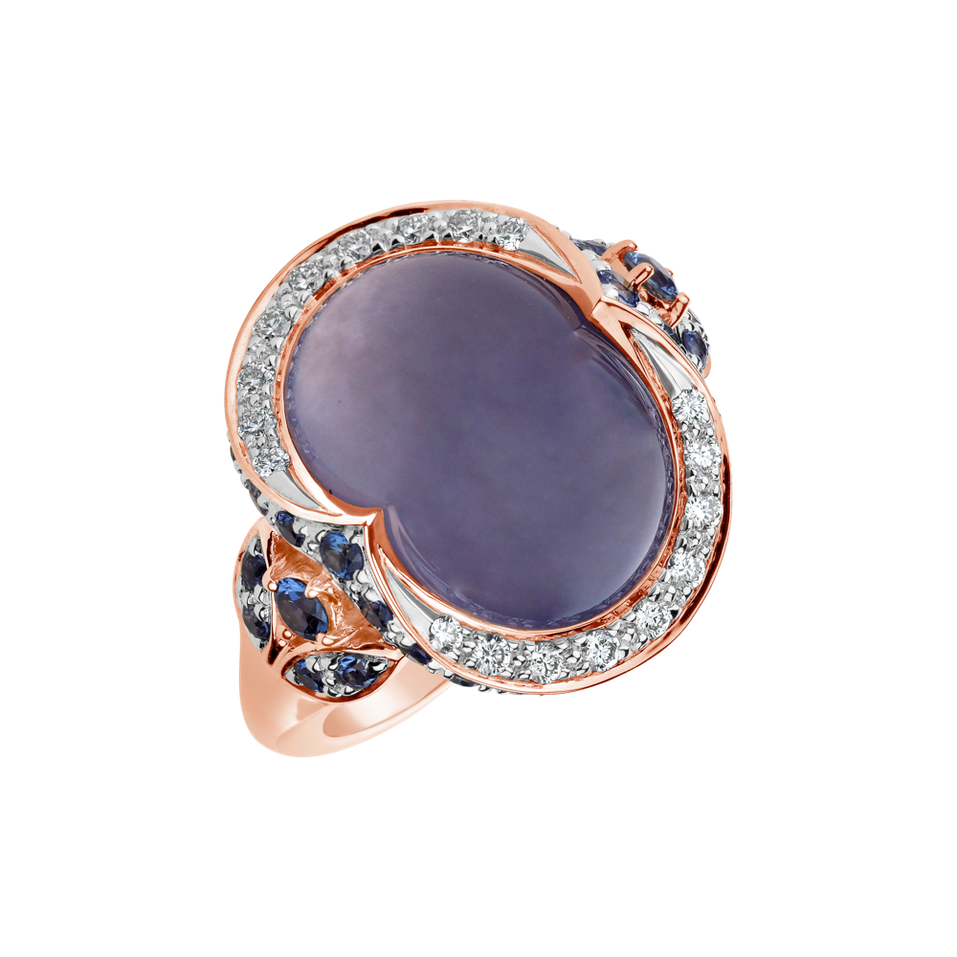 Diamond ring with Chalcedony and Sapphire Wonder Drop