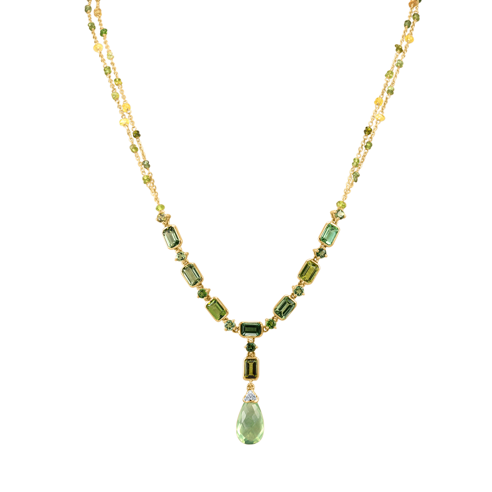 Diamond necklace with Prehnite and Tourmalíne. Caesarean Fantasy