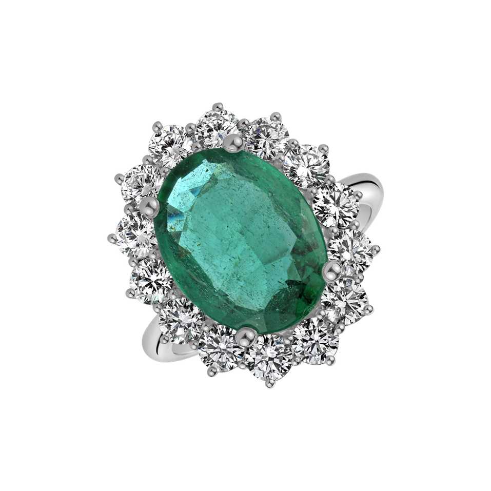 Diamond ring with Emerald Sky Goddess