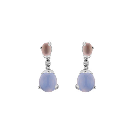 Diamond earrings, Rose Quartz and Chalcedony Fabulous Romance