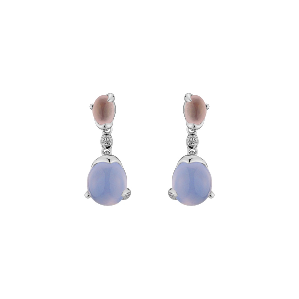 Diamond earrings, Rose Quartz and Chalcedony Fabulous Romance