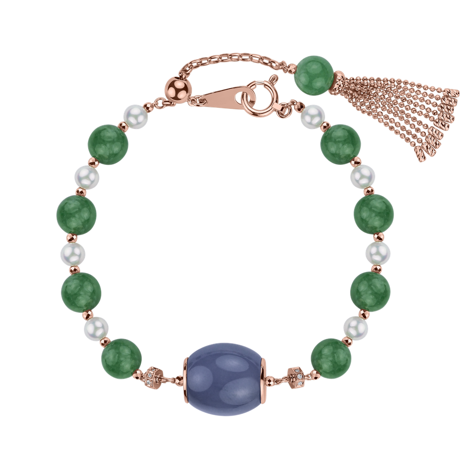 Diamond bracelet with Jade and Pearl Secret Lure