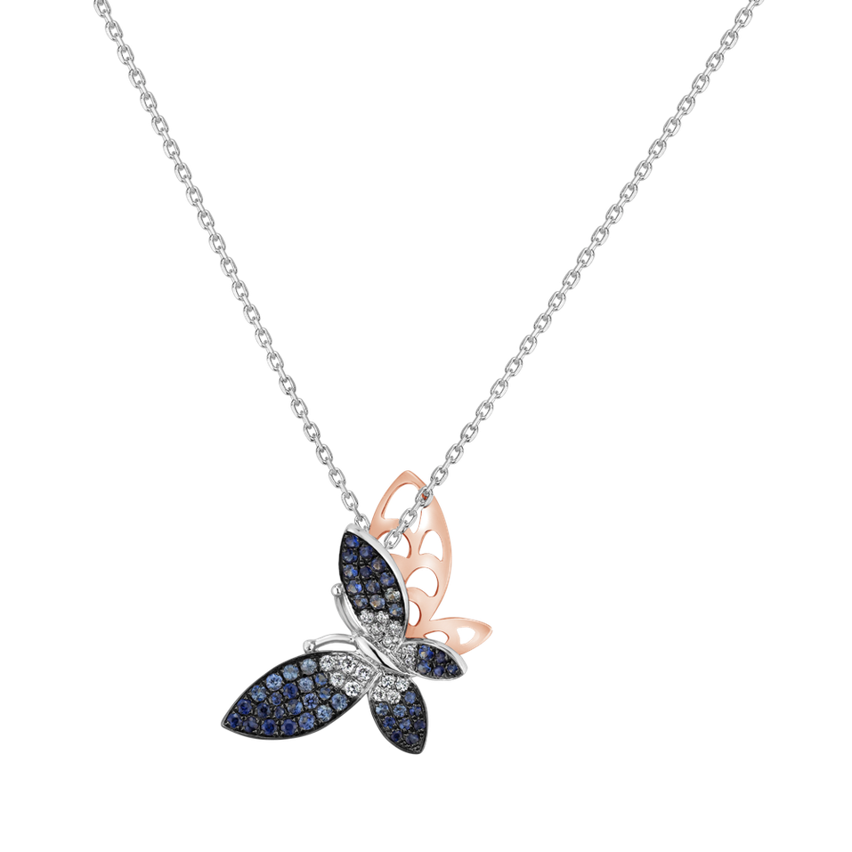 Diamond pendant with necklace and Sapphire Shadow Butterfly