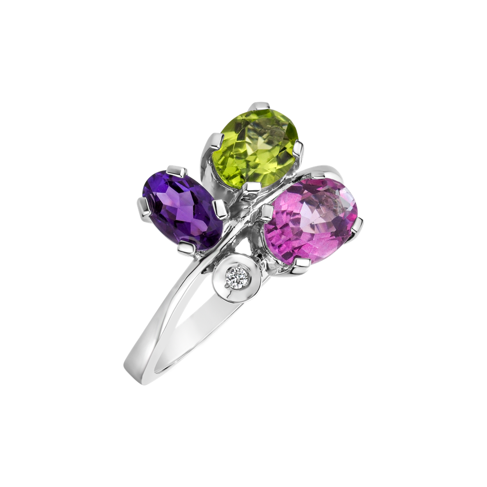 Diamond ring with Amethyst, Topaz and Peridote Multicolor