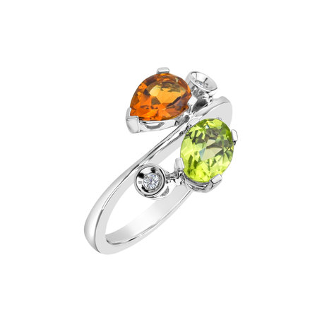 Diamond ring with Peridote and Citrine Rio