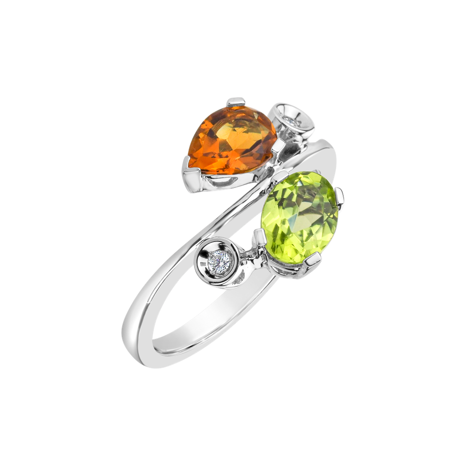 Diamond ring with Peridote and Citrine Rio