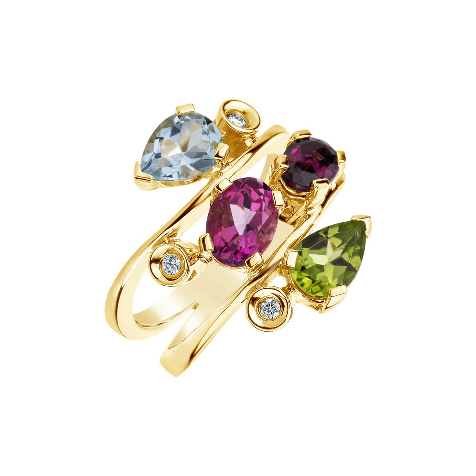 Diamond ring with Rhodolite, Peridote and Topaz Floy