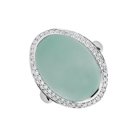 Diamond ring with Chalcedony Blossom Gem