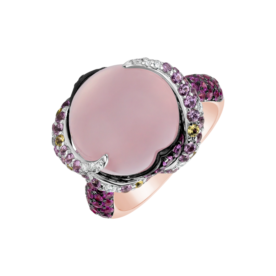 Diamond ring with Rose Quartz and Sapphire Secret Pomp