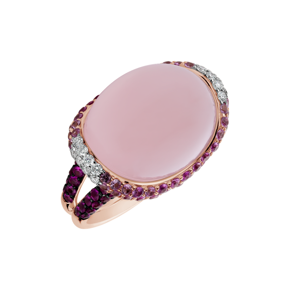 Diamond ring with Rose Quartz and Sapphire Magic Temptation