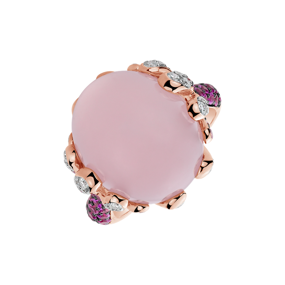 Diamond ring with Rose Quartz and Sapphire Heaven Temptation