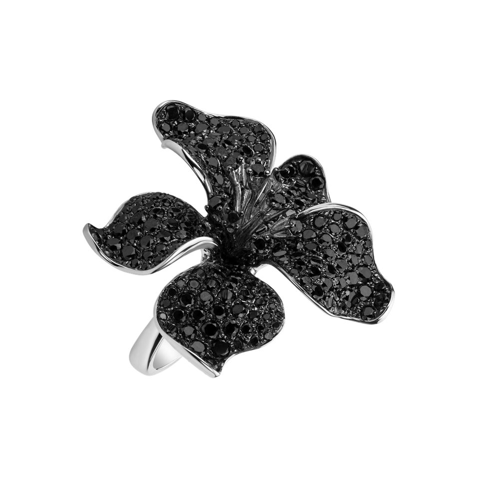 Ring with black and white diamonds Orchid Desire