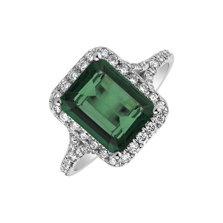 Diamond ring with Emerald Fantasy Gem