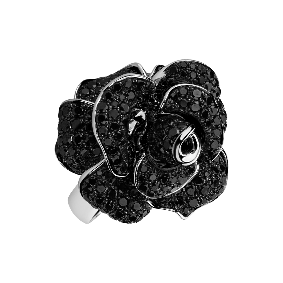 Ring with black and white diamonds Flower Legend