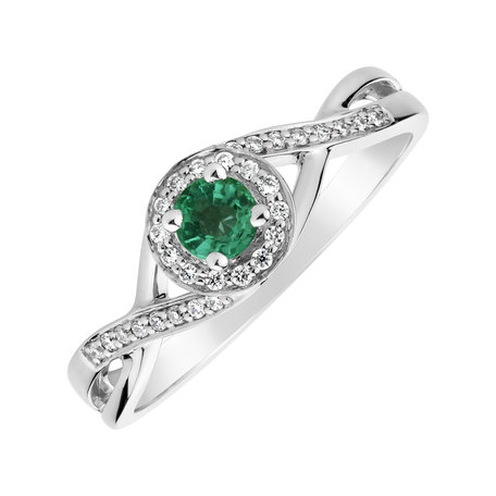 Diamond ring with Emerald Curvy Wish