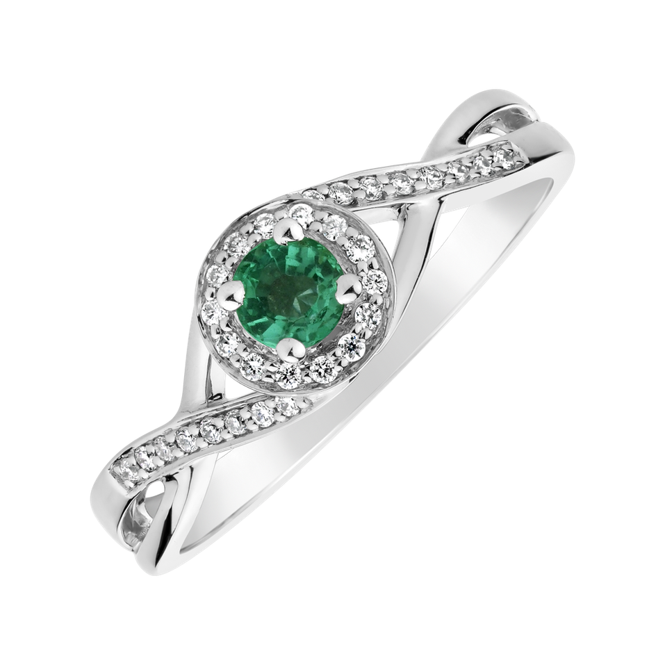 Diamond ring with Emerald Curvy Wish