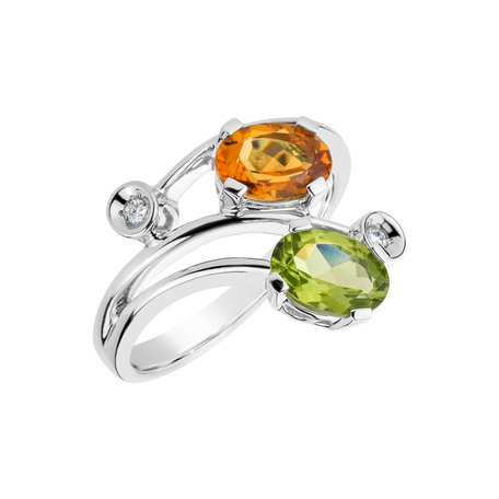 Diamond ring with Peridote and Citrine Magic Flower