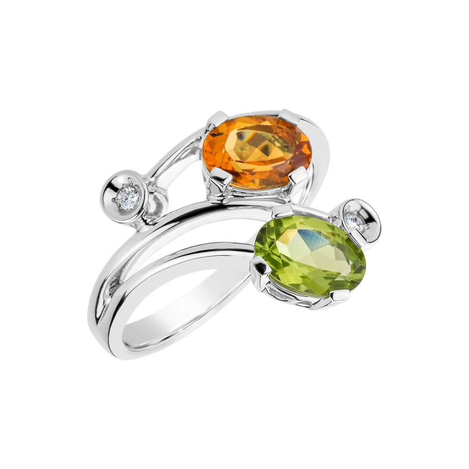 Diamond ring with Peridote and Citrine Magic Flower