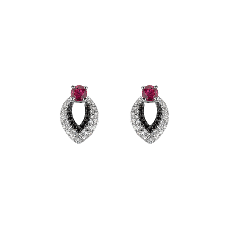 Earrings with Ruby, black and white diamonds Luxury Darkness