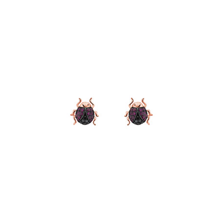 Earrings with black diamonds and Ruby Cute Bug