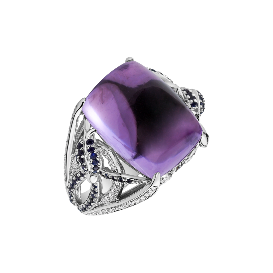 Diamond ring with Amethyst and Sapphire Fascinating Ladyship