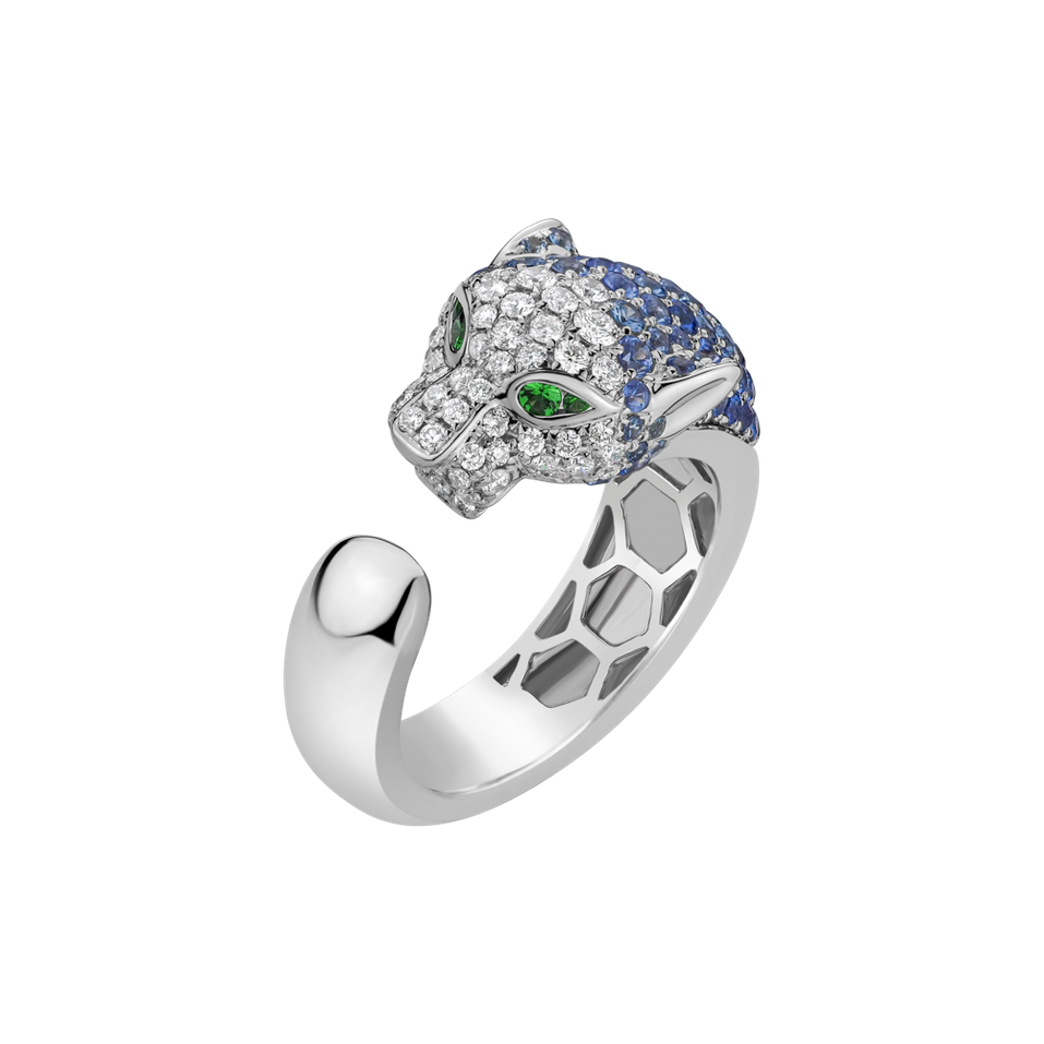 Diamond ring with Sapphire and Garnet Sparkling Beast